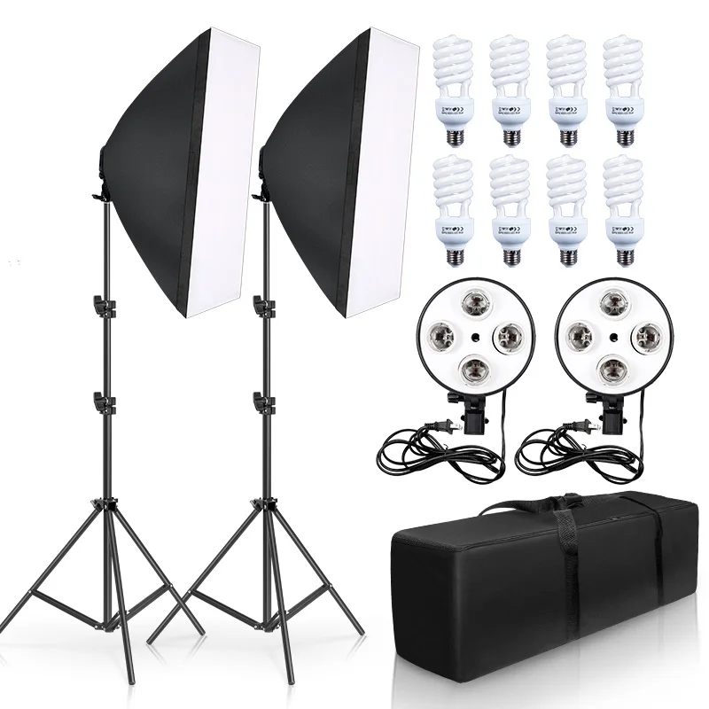 SH Softbox Photography Lighting Kit Professional Studio Lights Equipment with E27 5500K Bulbs Stand for Portrait Product Fashion