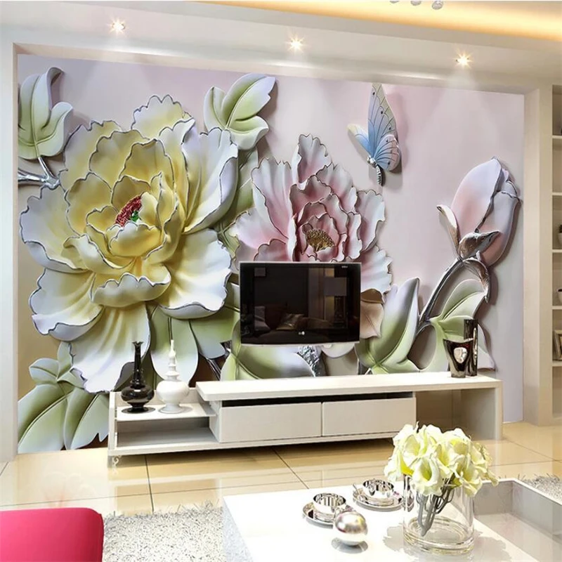 beibehang Custom wallpaper 3D mural peony relief обои 3d background wall living room bedroom decoration painting mural фотообои