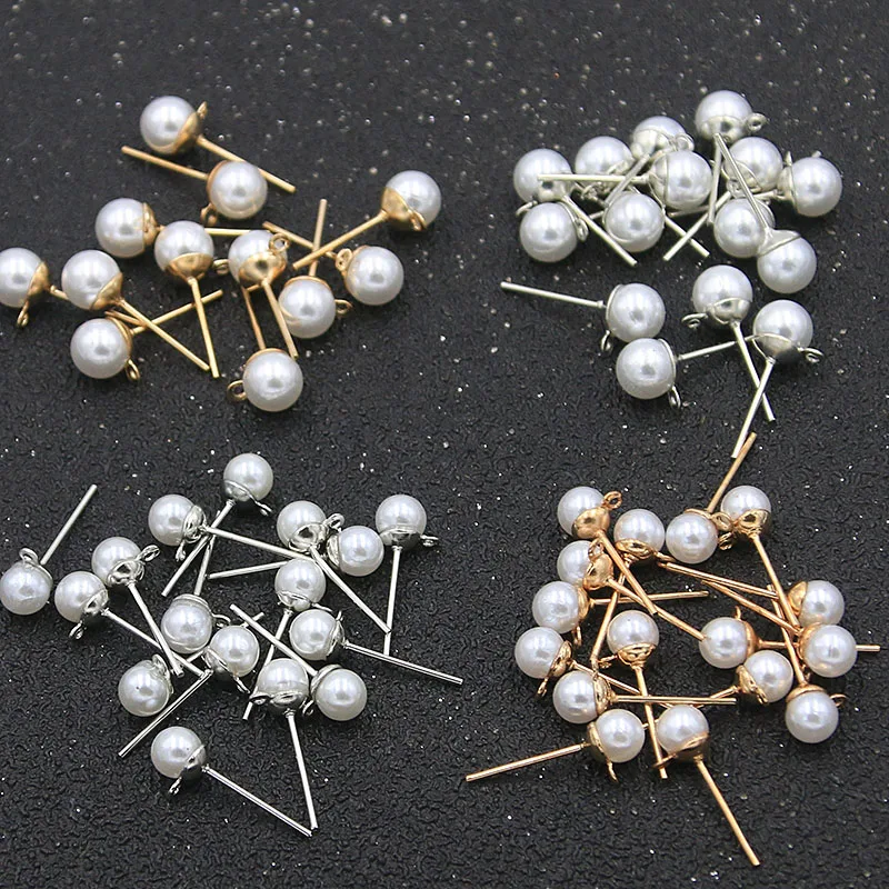 50Pcs 2 Color  Imitation Pearl Earrings Base Findings With Jewelry Making Accessories For DIY Handmade