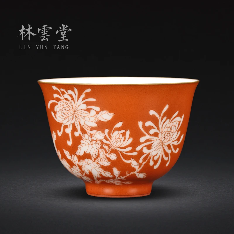 Lin Yuntang master cup cup single cup kung fu tea sample tea cup coral red chrysanthemum master cup