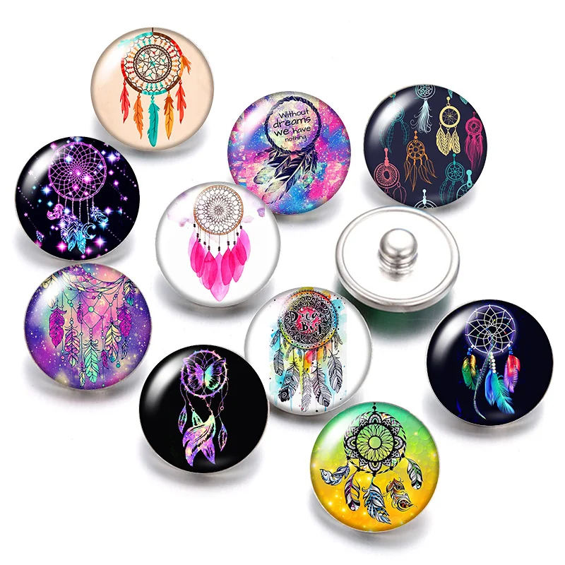 DB0485 Beauty Dream catchers 10pcs Round 18mm photo glass cabochon snap buttons for snap jewerly snpa necklace wholesale