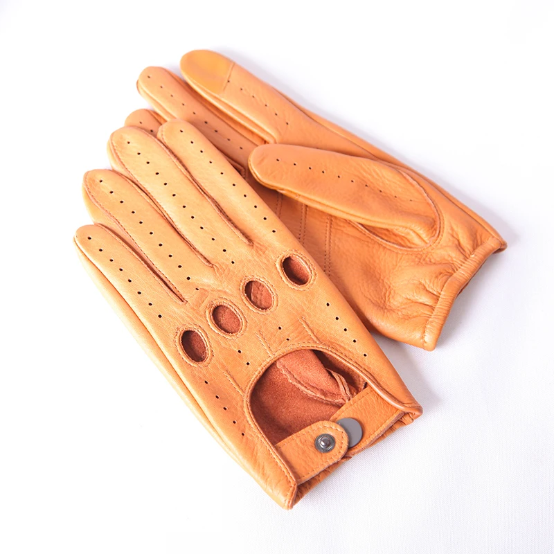 Men Deerskin Gloves High Quality Breathable Real Deerskin Driving Leather Gloves Male Fingers Touchscreen Unlined M-XL M062