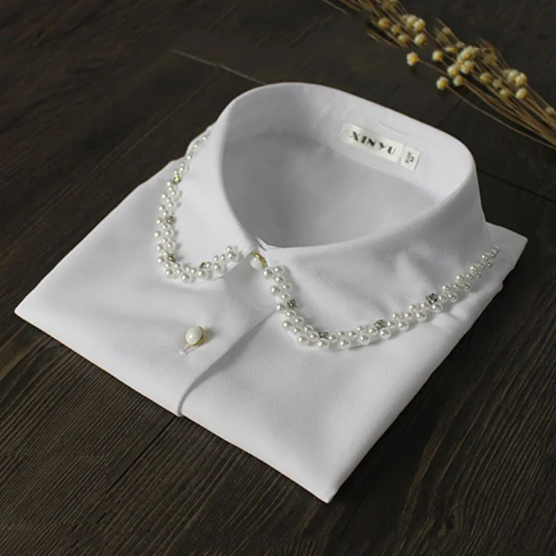 White Bead Fake Collar Women Detachable Collar Shirt Necktie False Collar Female Fake Kragen Sahte Yaka Women Kraagje Nep Dames