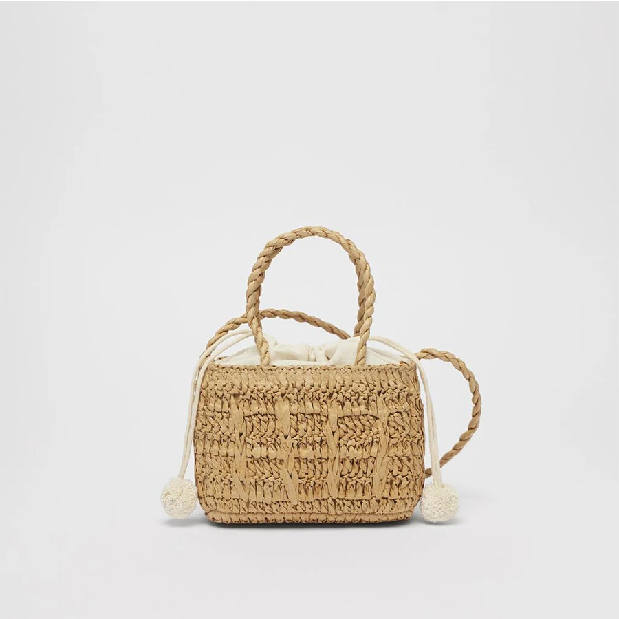 

Straw Rattan Woven Women Handbags Summer Mini Square Beach Shoulder Bag Casual Box Crossbody Bags Small Basket Travel Purse