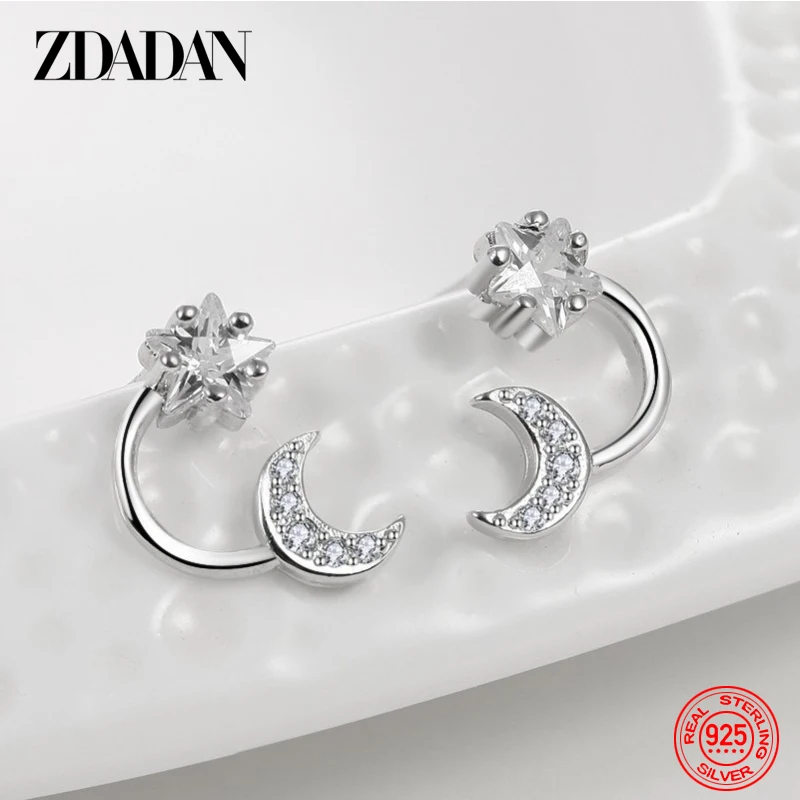 

ZDADAN 925 Sterling Silver Stars Moon Zircon Earrings For Women Fashion Wedding Jewelry Accessories