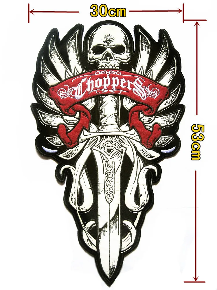 Large Cloth DIY Patches badge sword skeleton Punk Biker Patches Motorcycle Embroidery light reflection classic for Jean vest