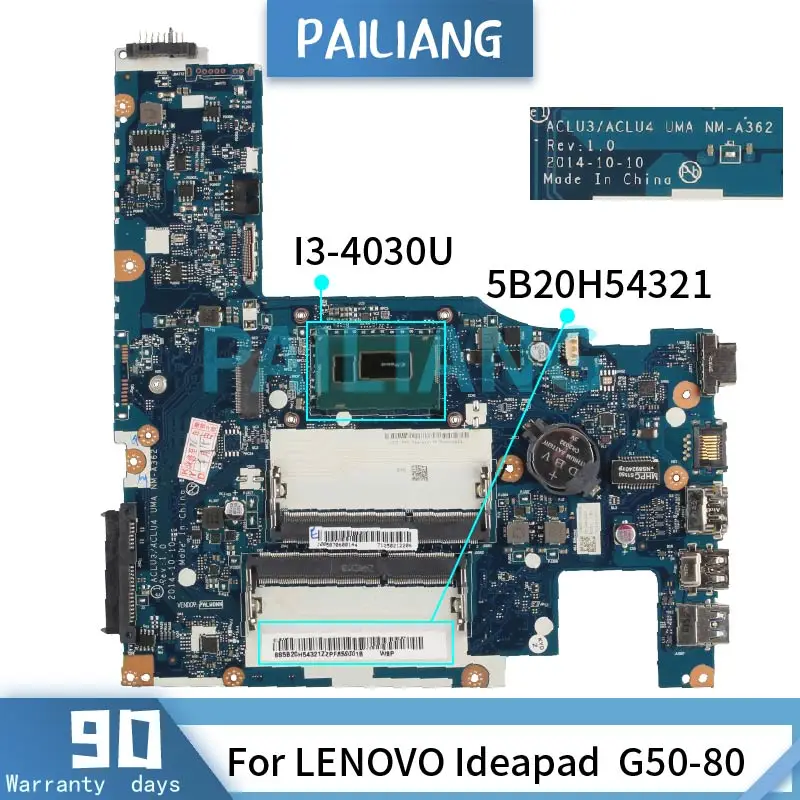 MainboardFor LENOVO Ideapad  G50-80 I3-4030U Laptop motherboard 5B20H54321 NM-A362 SR1EN DDR3 Tested OK