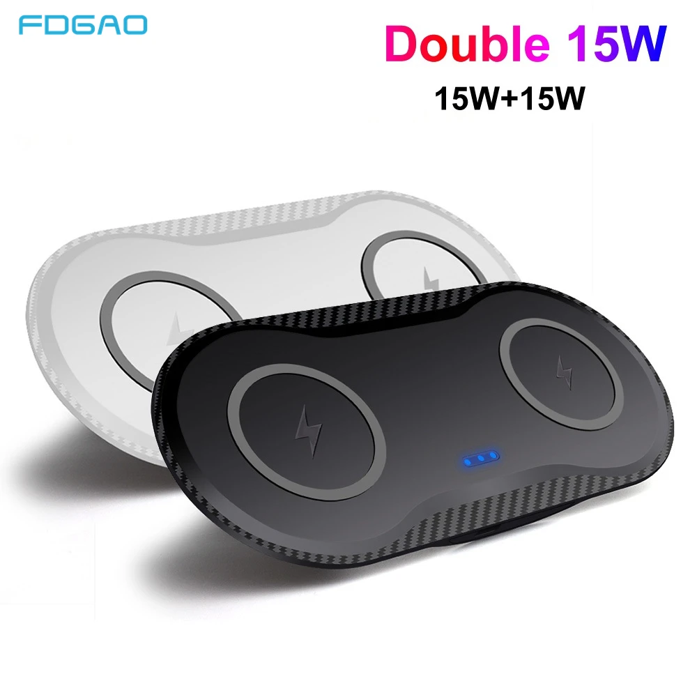 FDGAO Wireless Charger For Samsung S24 S23 S22 iPhone 15 14 13 12 11 XR XS 8 Airpods Pro Dual 15W Seat Fast Charging Pad Station