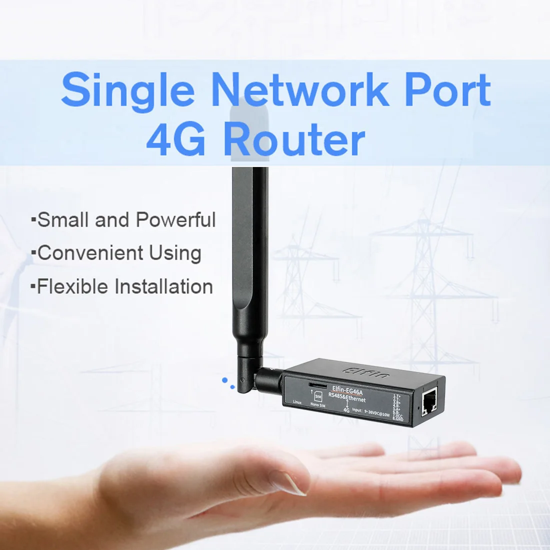 Puerto serie de amplio voltaje de Elfin-EG46A, RS485, RJ45, Ethernet a 4G, LTE-FDD, LTE-TDD, 3G, WCDMA, servidor DTU, actualización del convertidor