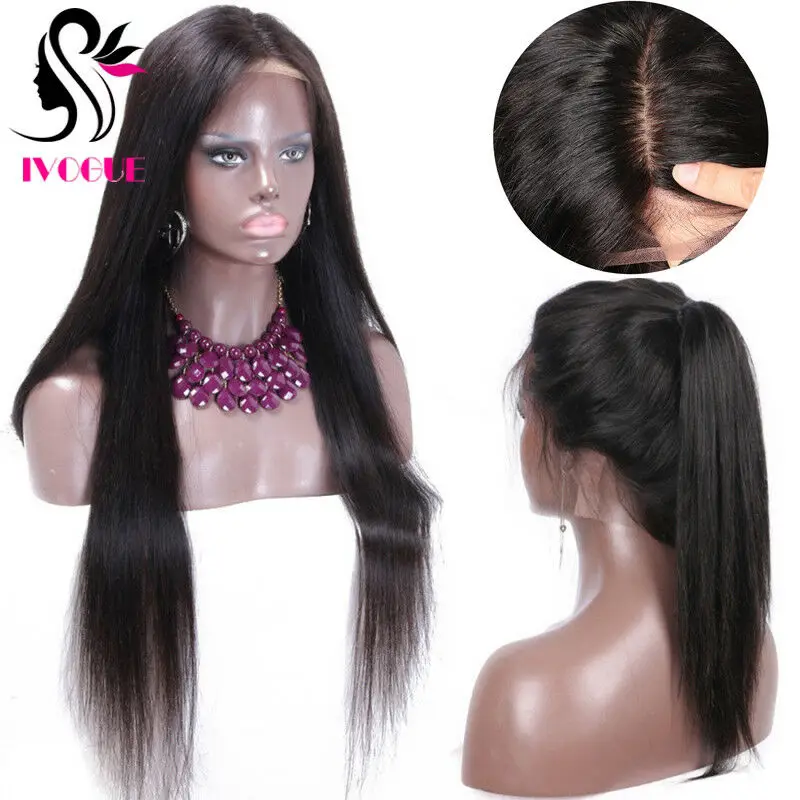 5*5 Silk Base Human Hair Wigs Skin Top Lace Closure Wig Long Straight Brazilian Remy Hair Glueless Lace Front Wig Natural Black