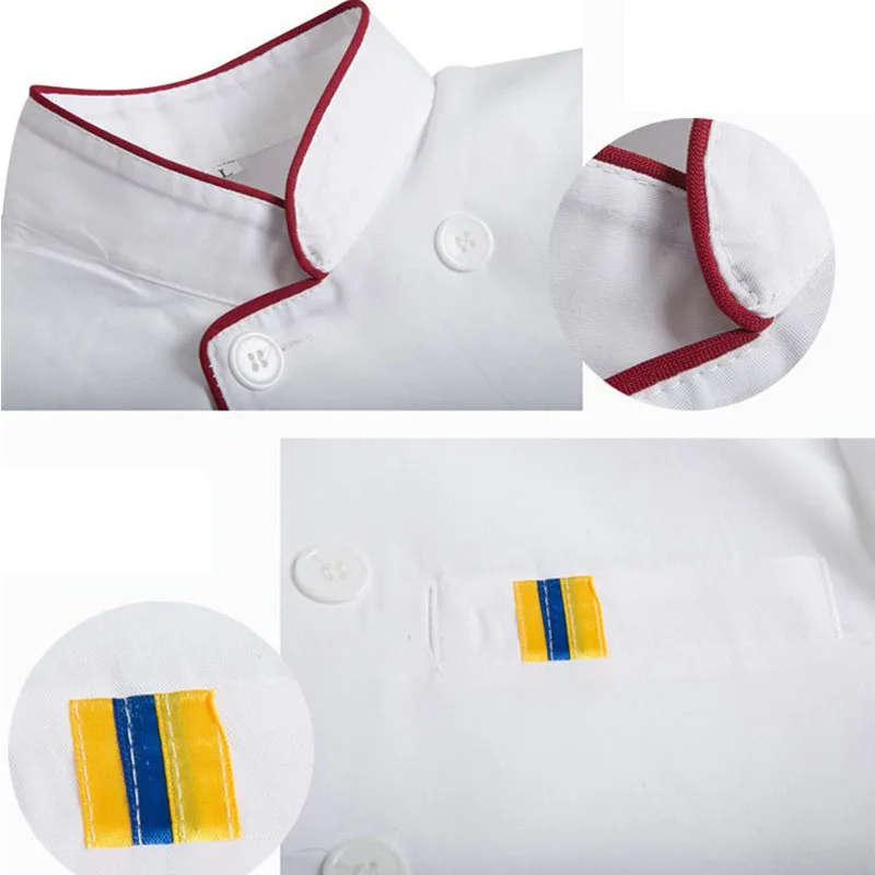 Uniforme de chef unisexe pour hommes et femmes, vêtements de travail, uniformes blancs, manteau de cuisine, veste courte à manches longues