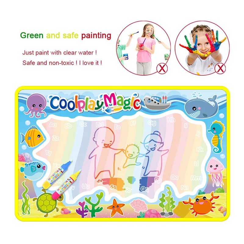 Jenilily 59x36cm multicolor rainbow Water Drawing Mat with 2 pen Water mat rug for painting Xmas gift for kids JN2323-2