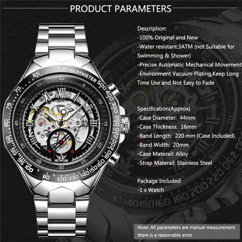 SEWOR Men Watches Men Skeleton Watches Automatic Mechanical Wristwatches Men Sports Watches relogio Masculino horloge man