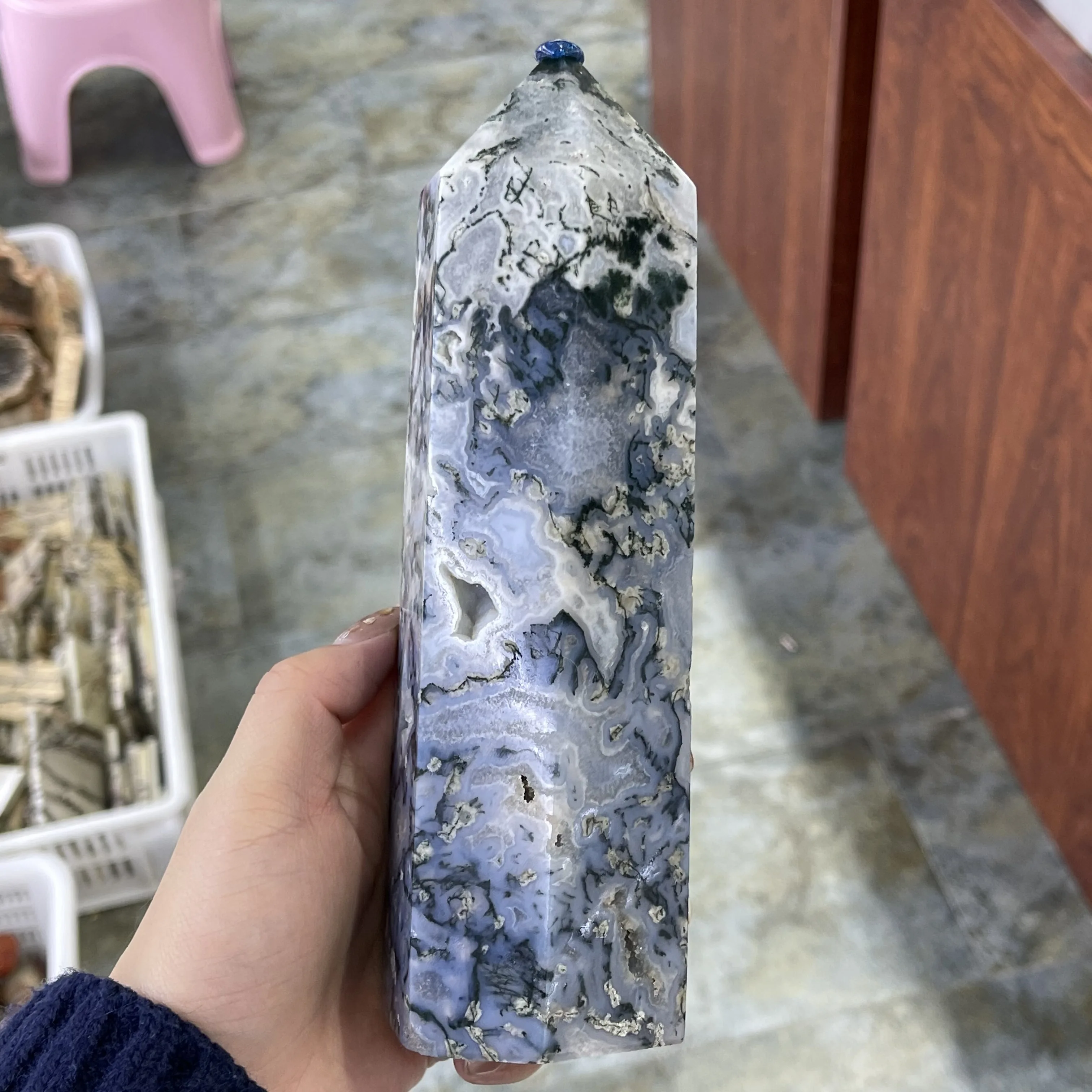 Large Size!!Natural Snowflake Agate Crystal Wand Point Quartz Obelisk Reiki Healing Home Decor