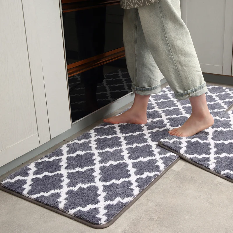 High-quality Thicken Kitchen Rug Lattice Plush Washable Long Carpets Non-slip Bathroom Mat Door Mat