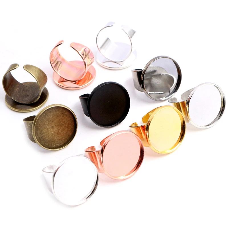 12mm 14mm 16mm 18mm 20mm 25mm 6 Colors Brass Adjustable Ring Settings Blank/Base,Fit 12-25mm Glass Cabochons,Buttons Bezels