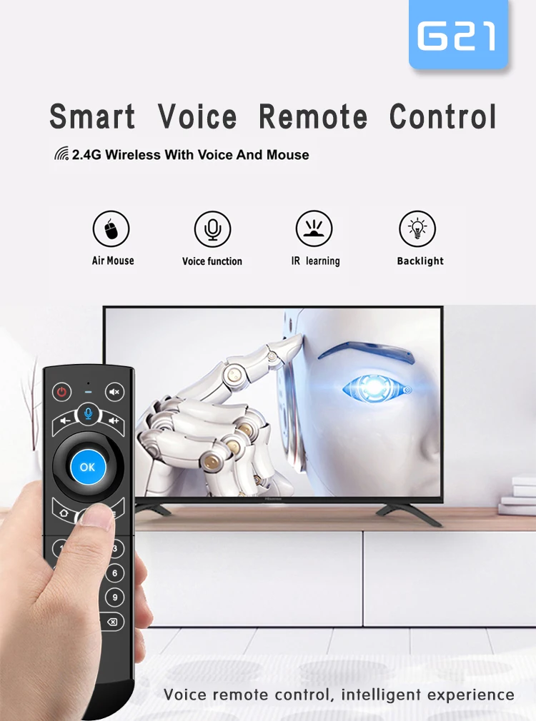 Controle remoto acionado por voz g21 pro, 2.4g, teclado sem fio, air mouse, ir, aprendizado, microfone, giroscópio para android tv box h96 max x3 pro