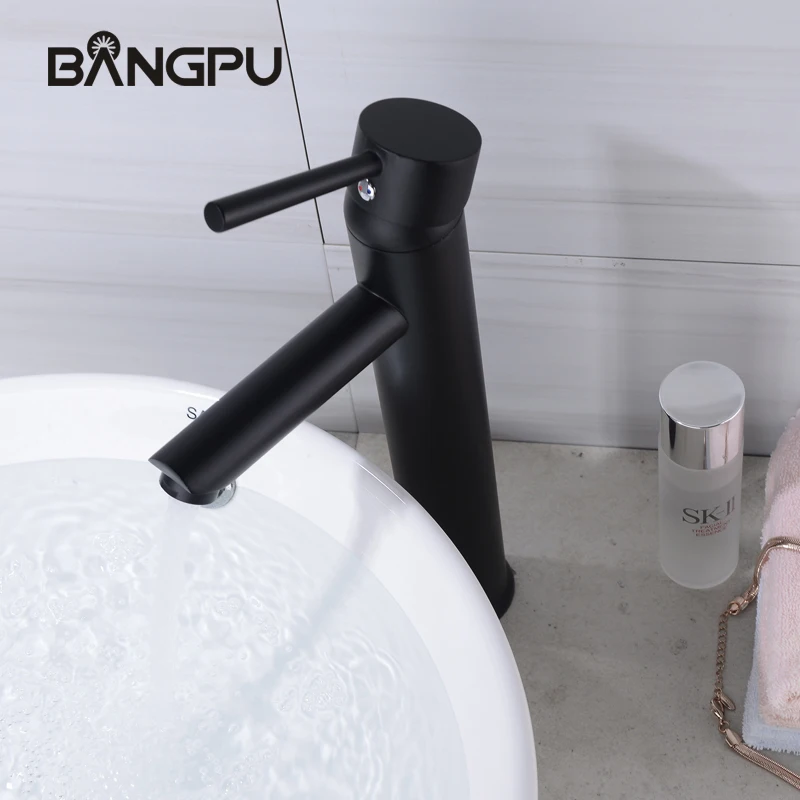 BANGPU 1 Hole Bathroom Basin Faucet Black Sink Tap Single Handle Faucet Basin Fauct  High Sink Faucet Solid Brass Deck Mounted