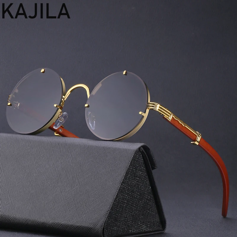 Vintage Round Steampunk Rimless Sunglasses Men 2025 Luxury Brand Punk Sun Glasses For Women Frameless Eyewear Zonnebril Heren