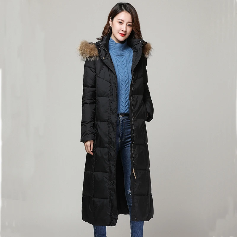 

Winter Female Jacket with Raccoon Fur Hooded 90% Duck Down Coat Women Clothes 2020 Korean Warm X-Long Coat Hiver LW1398