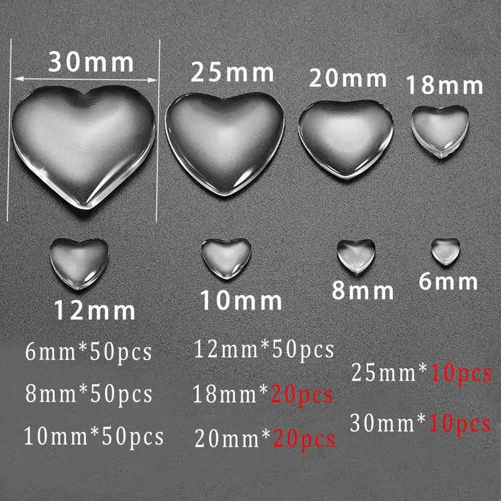 10-50pcs 6-30 mm Heart Shape Flat Back Glass Cabochon Transparent Clear Crystal Cabochon Cameo For Diy Jewelry Making Supplies