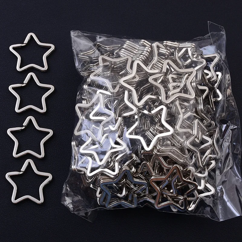 

100Pcs Exquisite Star Keyring Silver Color Connectors Pentagram Key Chains Holder Charm Pendant DIY Jewelry Findings Accessories