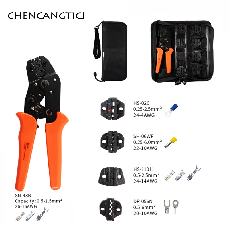 1 set crimping tool for 4.8 6.3 terminal crimper sn-48b crimping pliers wire 0.5-1.5mm2 alicate AWG 20-15 hand tool kit