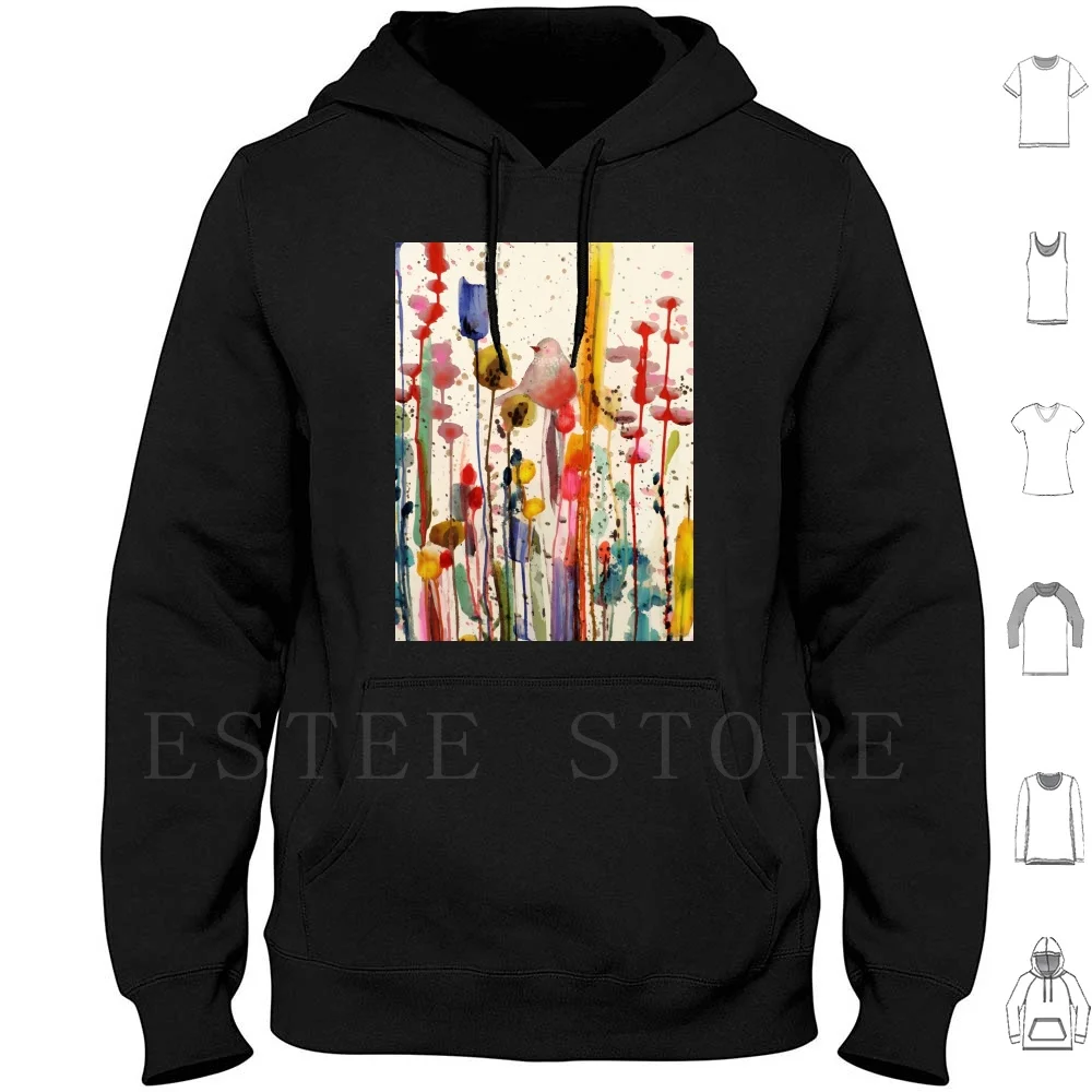 Ce Doux Matin Hoodies Long Sleeve Bird Field Flower Nature Cute Zen Calm Peace Peaceful Vivid Colorful