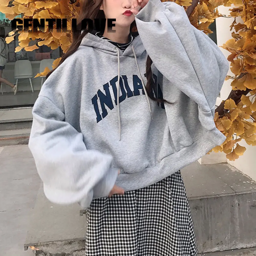 Gentillove Batwing Sleeve Letter Print Oversized Sweatshirts Casual Warm Pullovers Women Winter Thick Loose Hoodies Streetwear