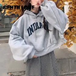 Gentillove Batwing Sleeve Letter Print Oversized Sweatshirts Casual Warm Pullovers Women Winter Thick Loose Hoodies Streetwear