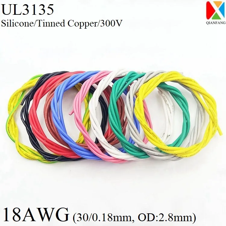 1M 18AWG Silicone Rubber Wire Electron Copper Wire Insulated LED Lamp Lighting Cable Soft Flexible High Temperature Line UL3135