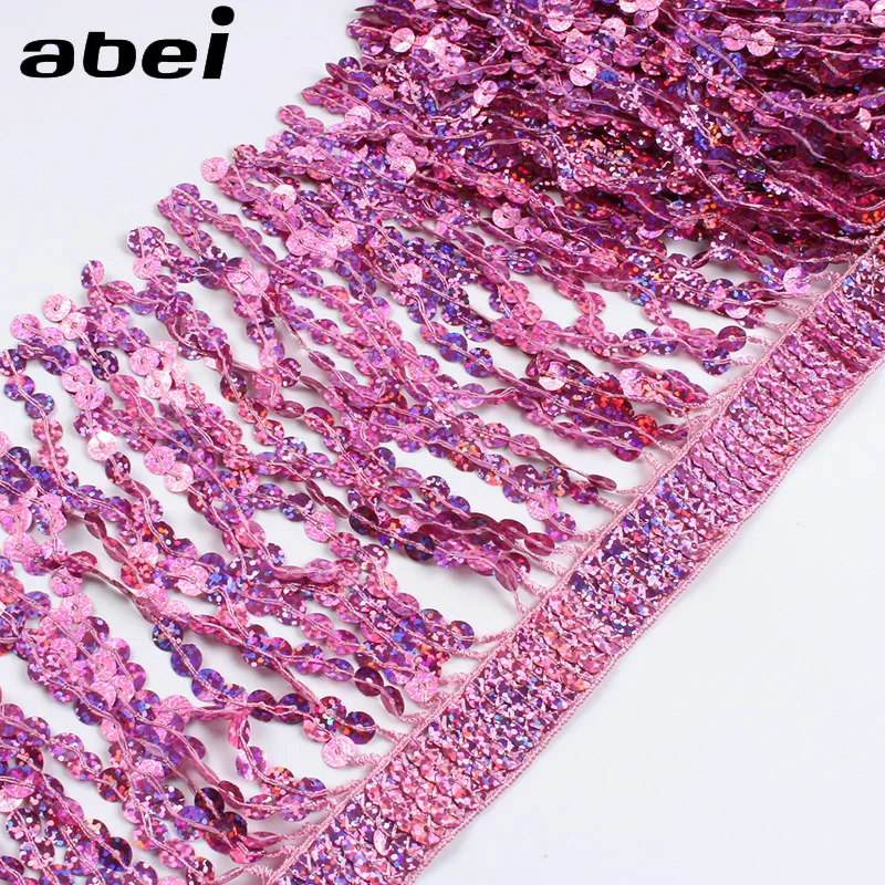 16cm Width 2yards Sequins Paillette Tassel Lace DIY Dance Dress Wedding Party Suits Apparel Sewing Fabric Trims