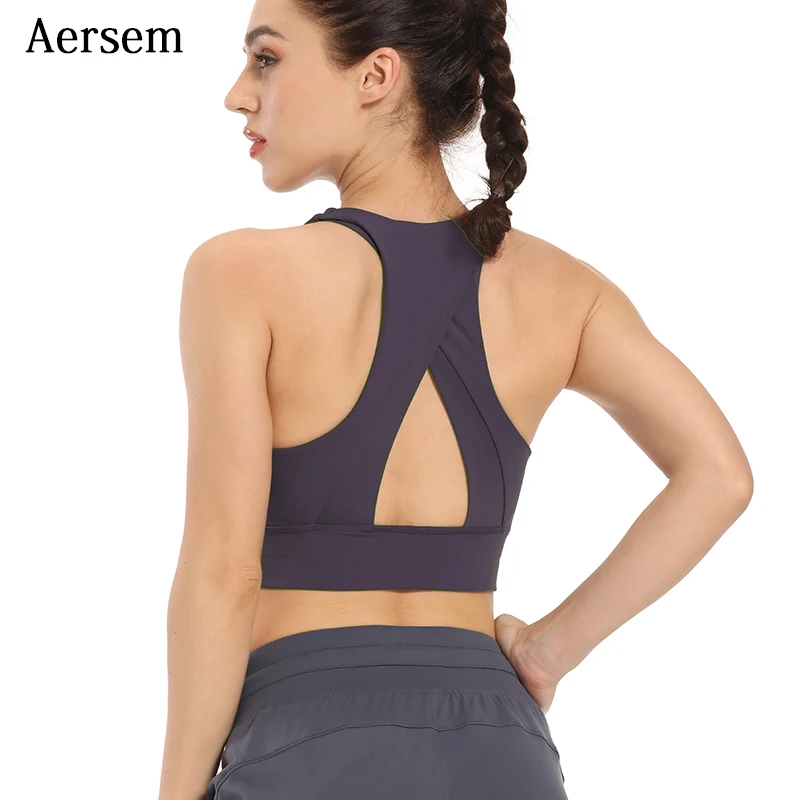 

Aersem Gym Sports Bras Push Up Crop Tops Padded Plain Yoga Bra Hollow Out Workout Running Vest Sexy Fitness Bras for Women 2XL