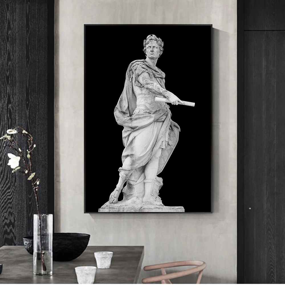 Black and White Roman Emperor Julius Sculpture Caesar Statue Poster Canvas Painting Wall Art Pictures for Living Room Decoration