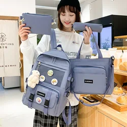 2023 new high-quality canvas schoolbags for teenager girls Korean college style 4 pieces/set women's backpacks big School bag