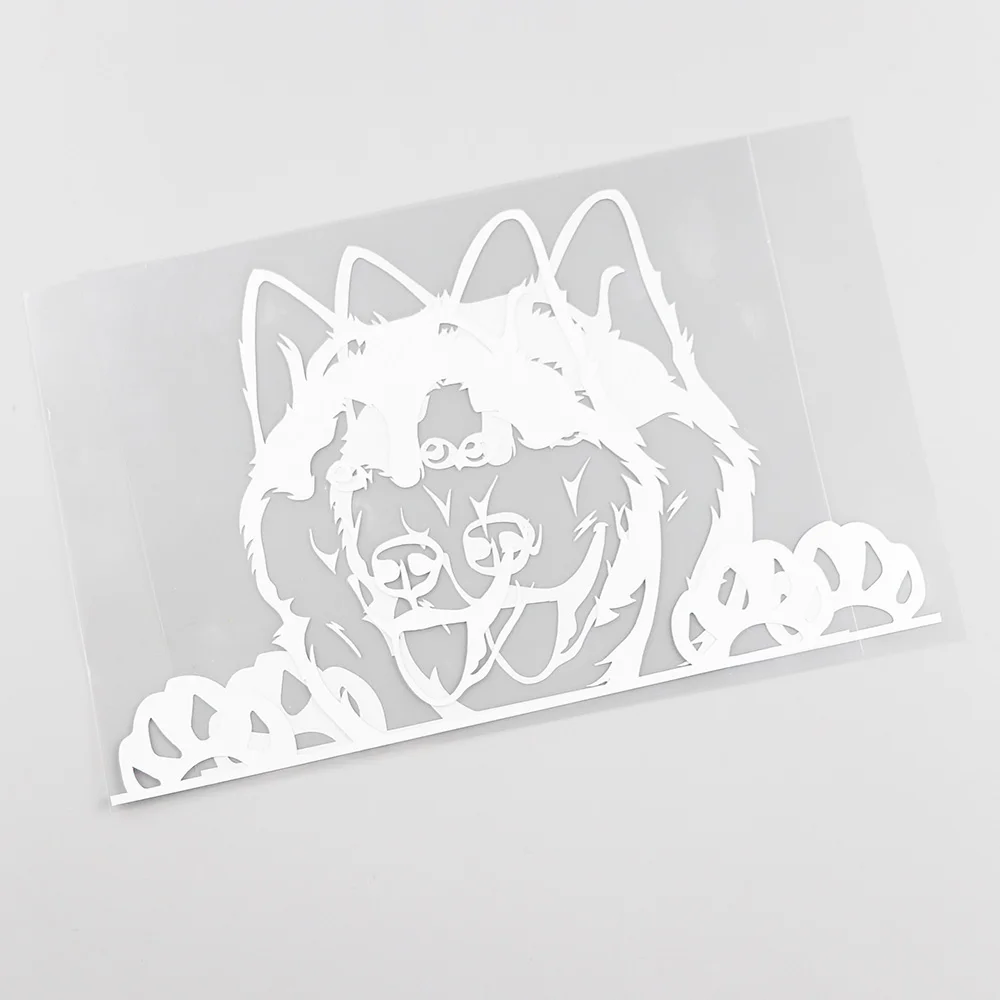 YJZT 17.5CMX11.7CM Cute Husky Dog Peeking Decal Vinyl Fashion Car Stickers Black/Silver