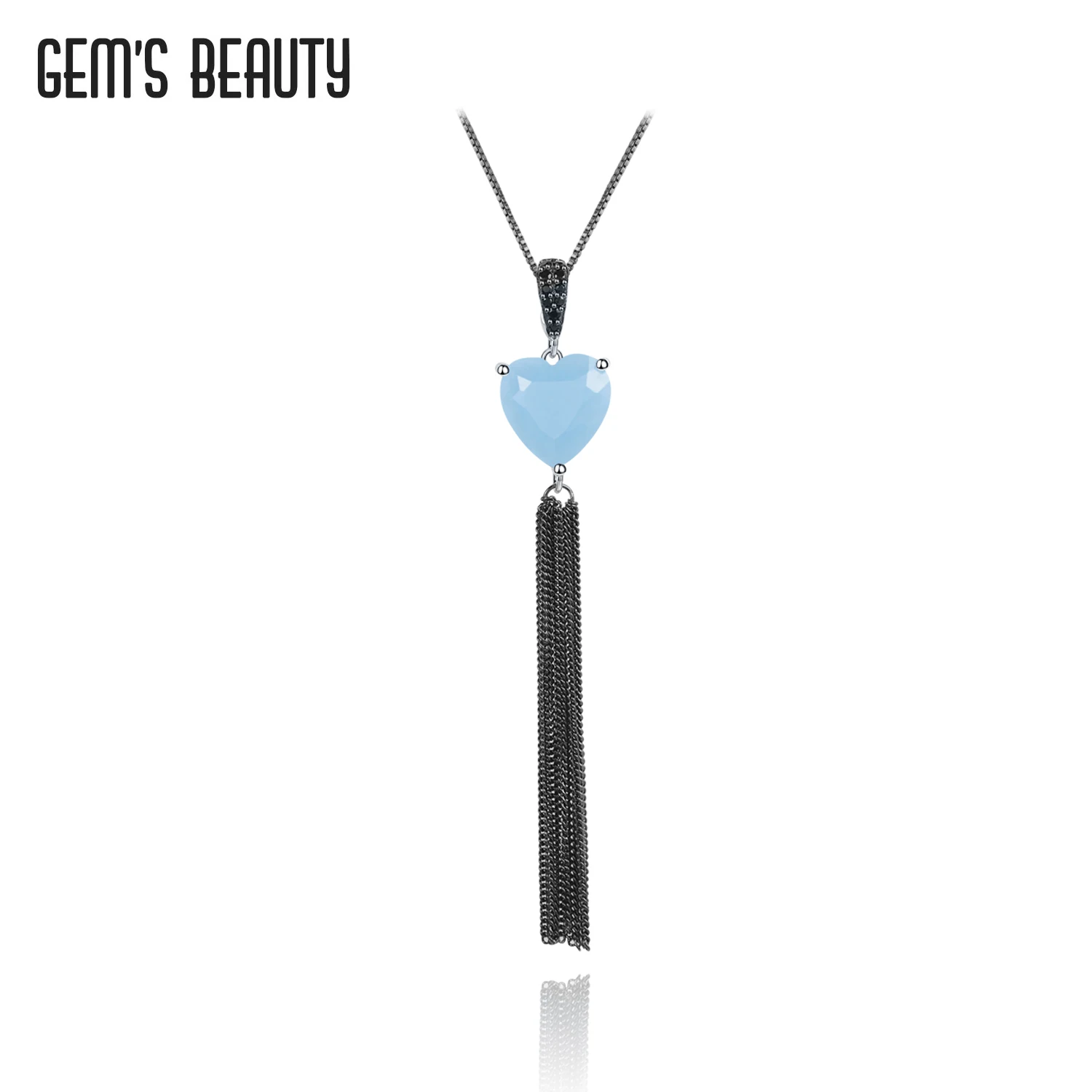 

GEM'S BEAUTY 925 Sterling Silver Heart Cut Natural Aqua-blue Calcedony Jewelry Necklace 2021 For Women Handmade Pendant Necklace