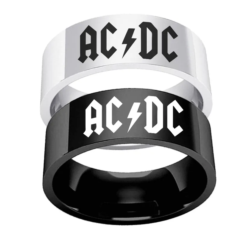 Fashion Trendy Retro Rock Band AC/DC Ring Stainless Steel Street Party Halloween Ring for Men and Women Rock/Punk Jewelry Gifts