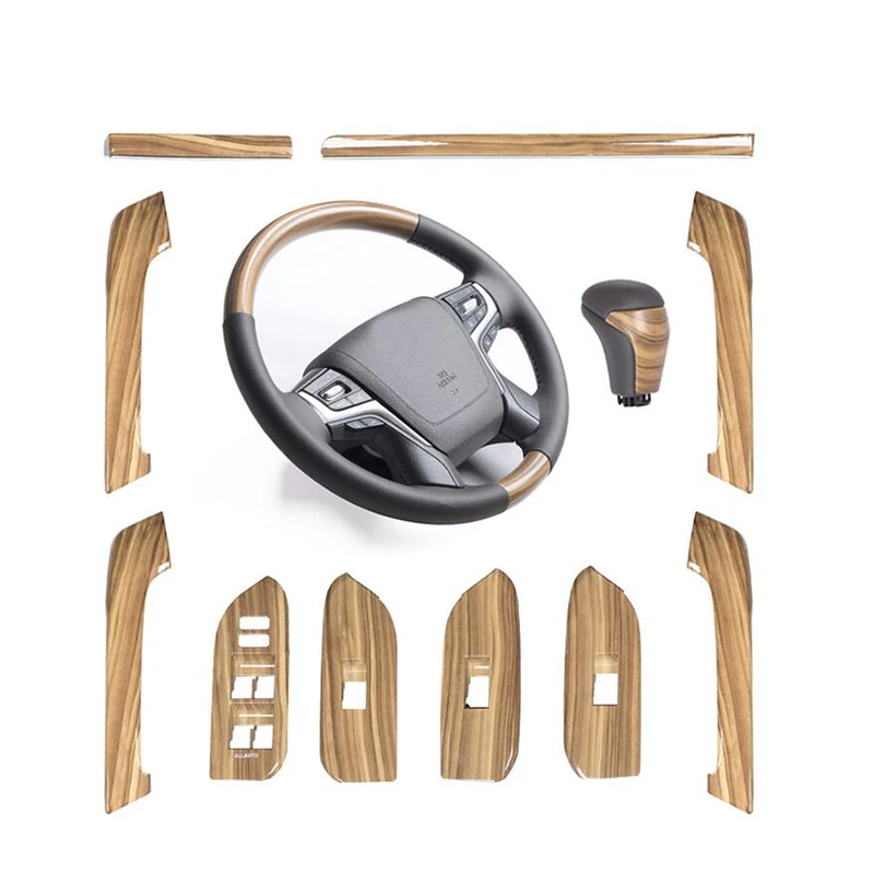 for Toyota Land Cruiser Prado 150 2010-2019  Wooden Leather Steering Wheel Interior Peach Wood Grain Replacement Armrest Cover