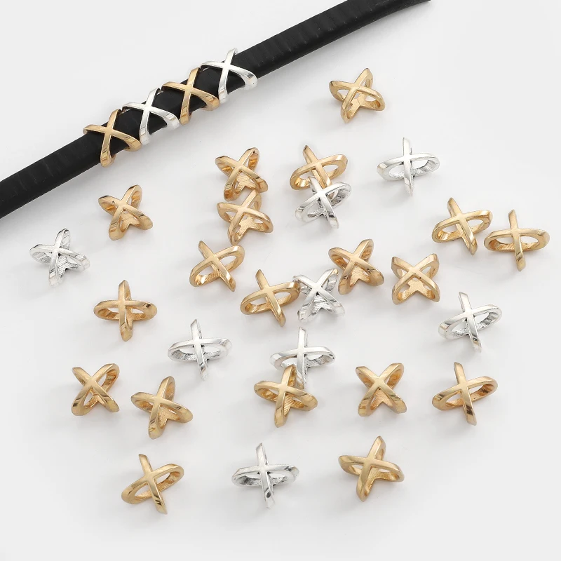 10pcs Silver/Gold Color X Letter Beads Slider Spacers For 10*7mm Flat Licorice Leather Cord DIY Bracelets Jewelry Making