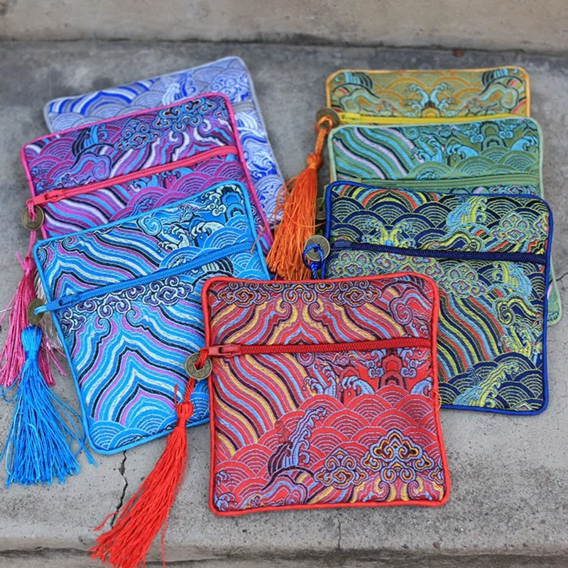 

10pcs Wave Chinese Silk Little Zip Bags for Jewelry Packaging Coin Purse Party Favors Guests Gifts High Quality Jewellery Pouch