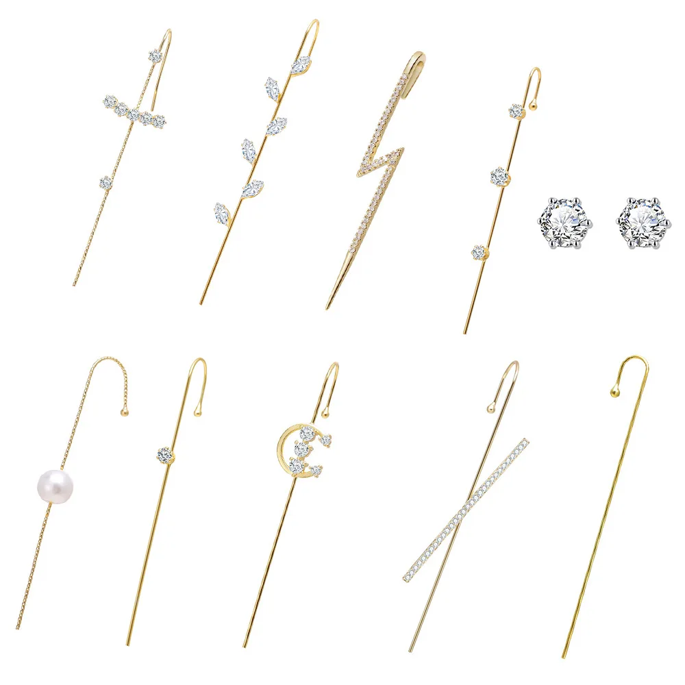 1 Piece Trendy Wrap Crawler Hook Earrings for Women Ear Needle Pearl Crystal Piercing Stud Earring Female Fashion Jewelry