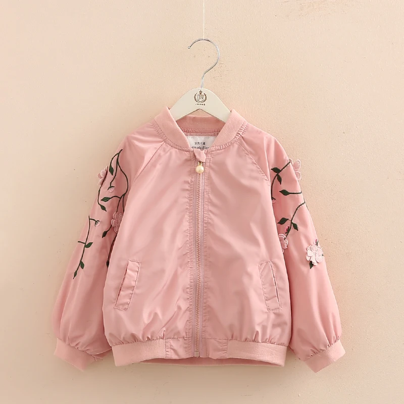 2024 Autumn Spring New 3 4 5 6 8 10Years Embroidery Flower Floral Mandarin Collar Pearl Zipper Loose Jacket For Baby Kids Girls