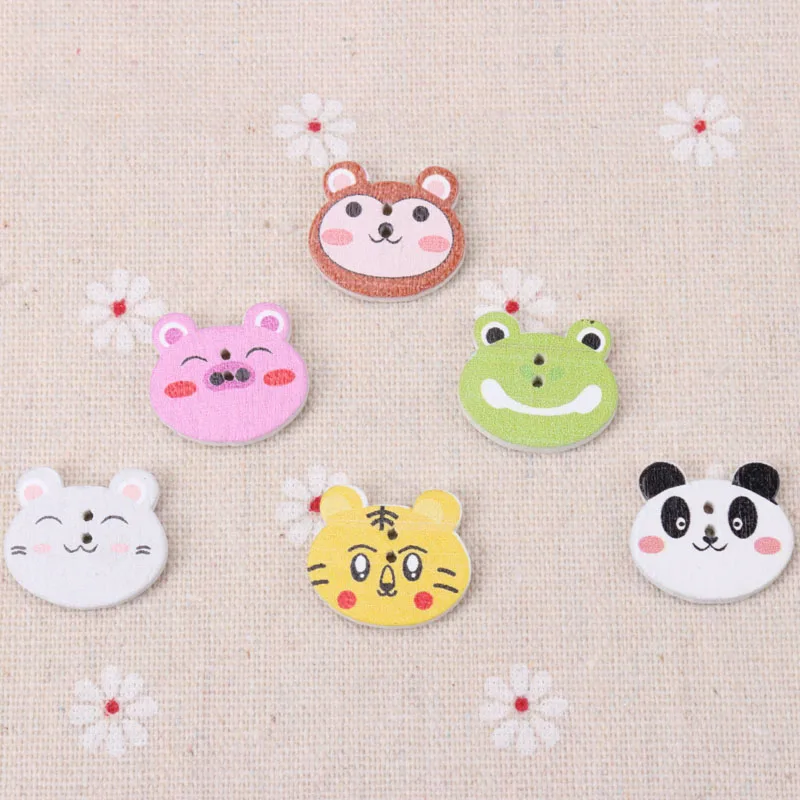 Button accessories for children\'s clothes Cartoon Animal  Wooden Buttons Botones Handmade Accessories Decoration  20mm 20pcs