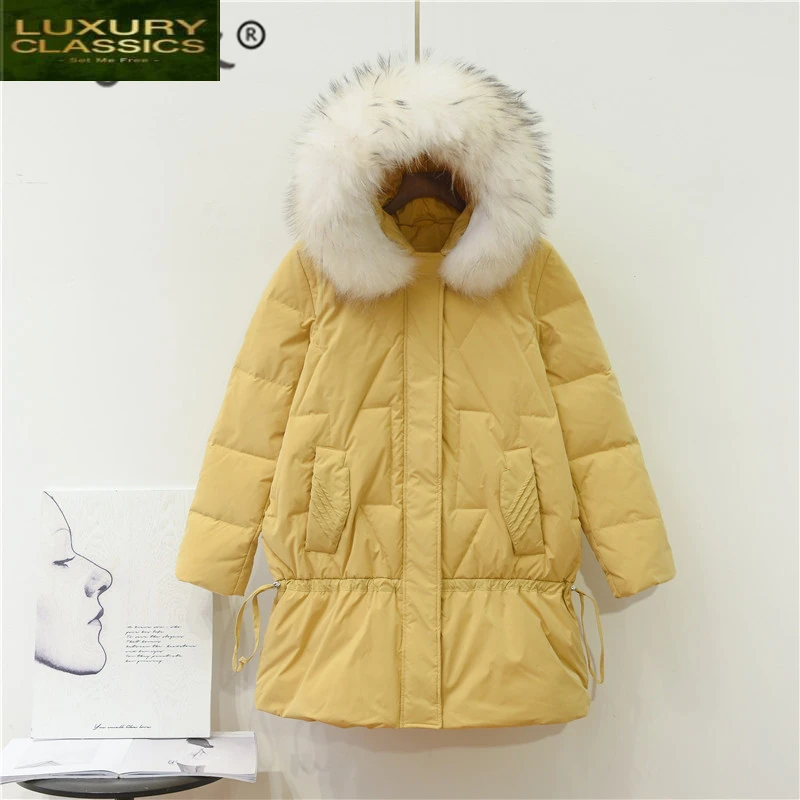 

Coat Winter Women Down Jacket Real Raccoon Fur Hooded Clothes 2021 Korean 90% Duck Down Jacket Long Warm Coat Hiver W1628