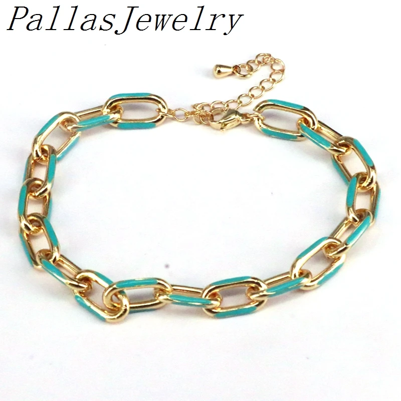 10Pcs, Mix Color  Women Bracelet Geometric Neon Enamel Link Chain Bracelets