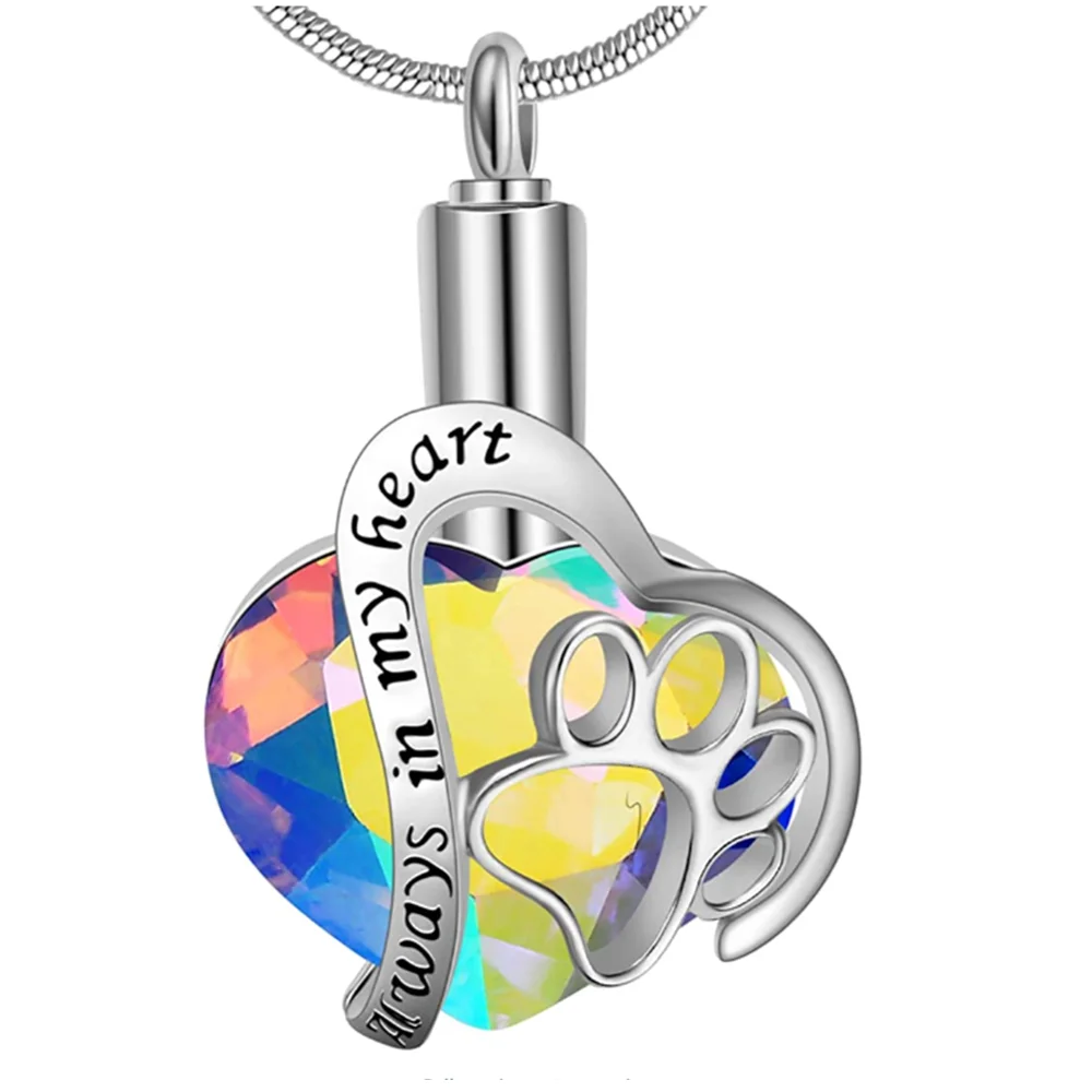 Mom,Dad,Pet Always in My Heart Memorai Keepsake Pendant Ash Urn Cremation Heart Necklace Jewelry