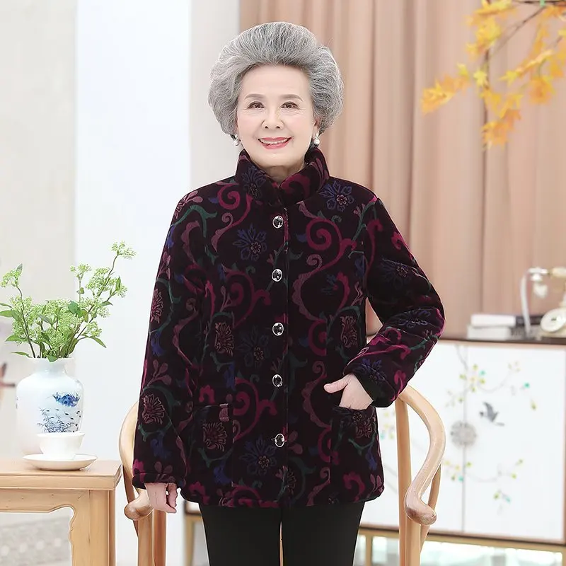 Plus Size 5XL Coat Elderly 60-80 Women Clothing Winter Warm Jacket Women\'s Short Overcoat Parkas Outerwear Grandmother Outfit