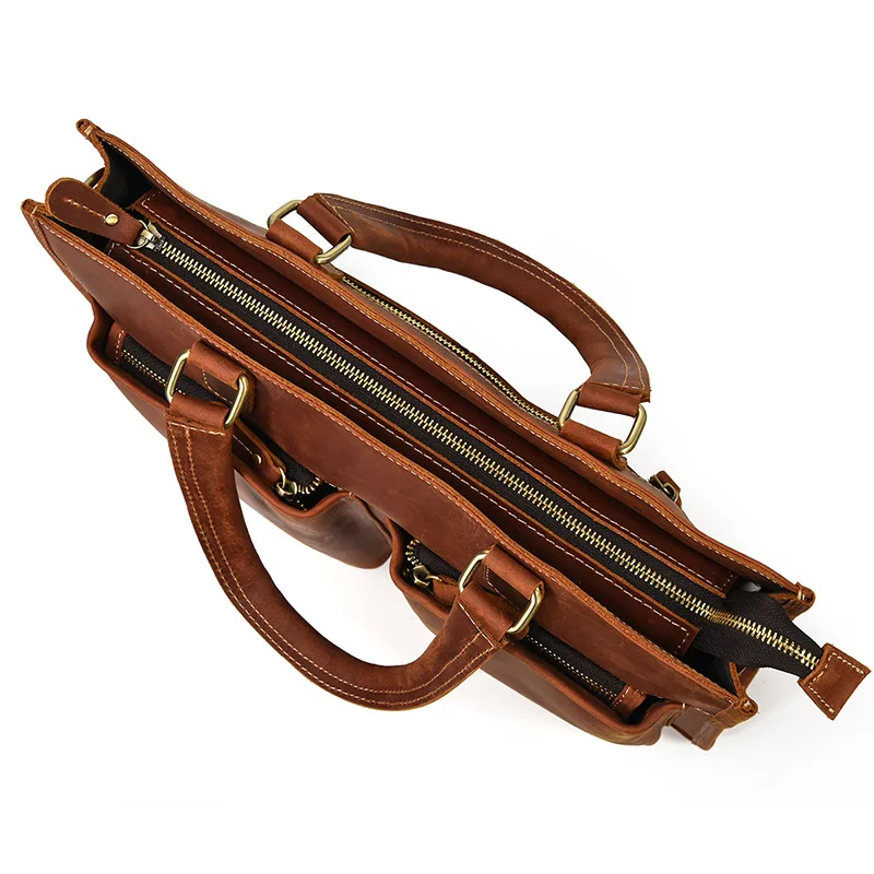 Newsbirds Mens Leather Handbag 15.6 Inch PC Notebook Laptop Briefcase Shoulder Bag 100% Cowhide Man Bag Male Business Bag