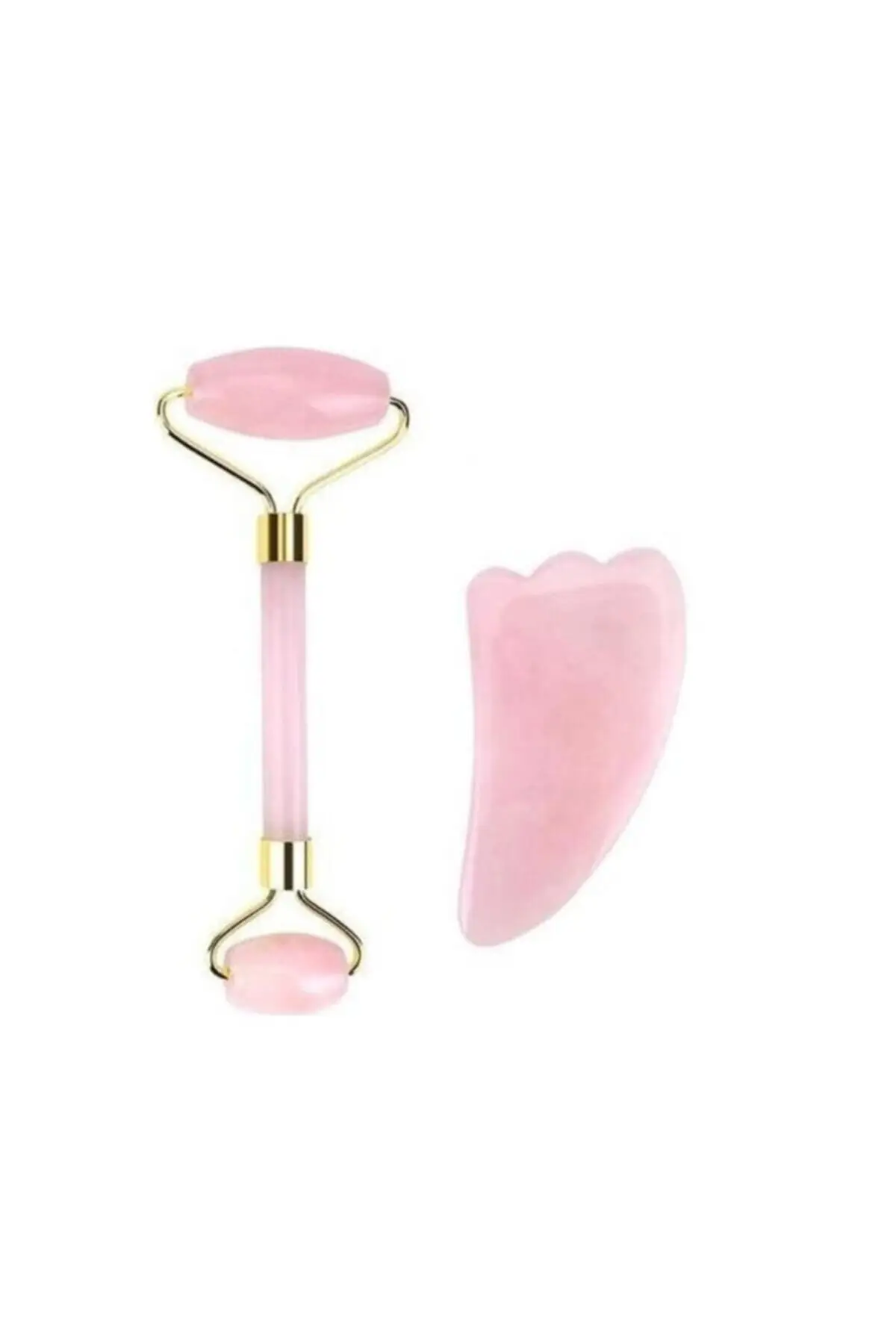 JADE Roller Pink Quartz Stone Massage Roller and Gua Sha Guasha Facial Care Stone Set of 2 Women Skin Beauty Health